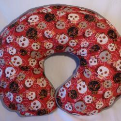 Red Boppy Pillow Cover with Black and Grey Skulls Nursing Pillow Cover